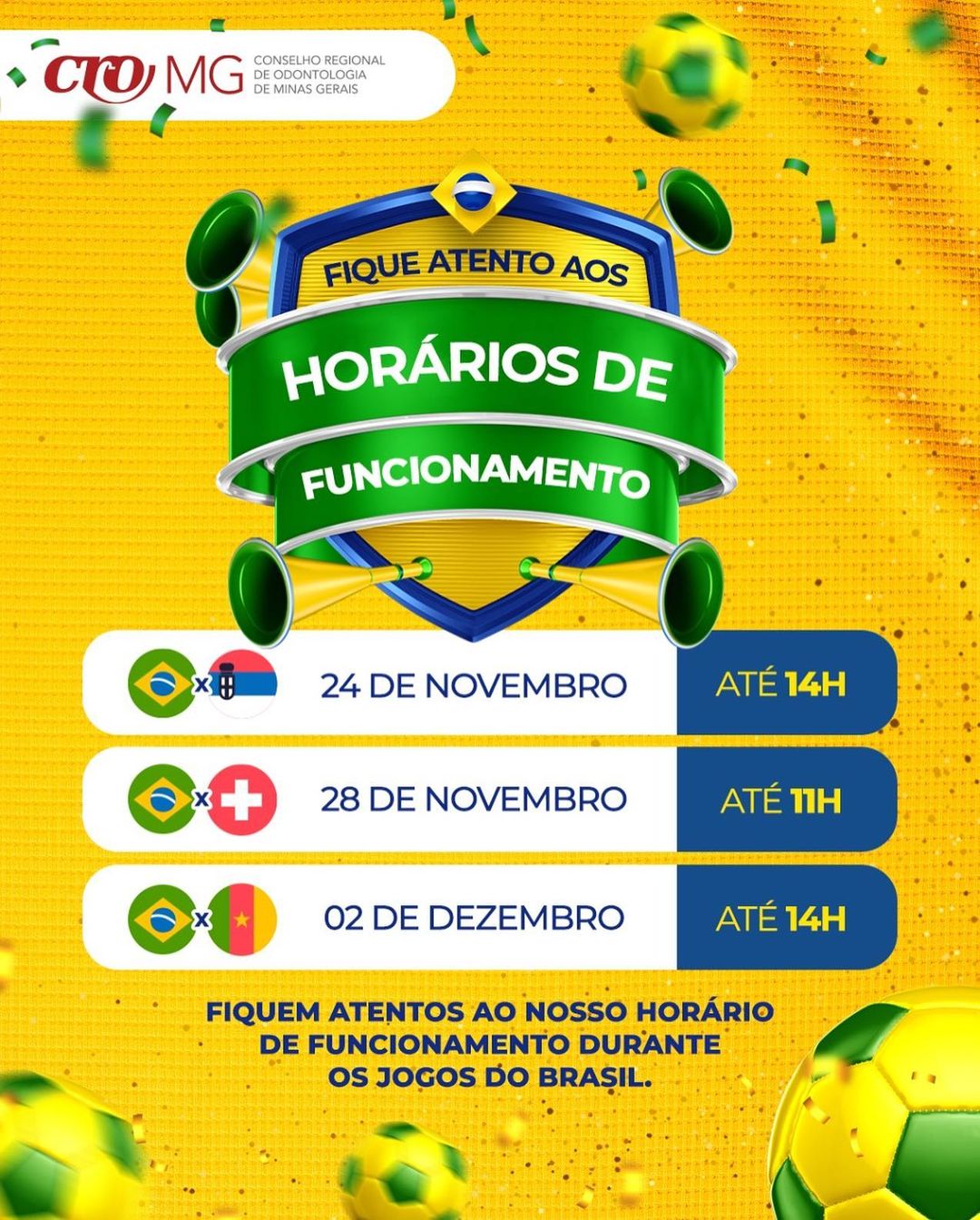 Confira os horários de expediente do CRCSC durante a Copa do Mundo 2022